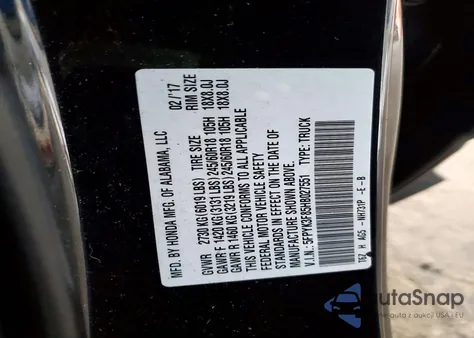 2017 Honda Ridgeline Black Edition z USA, uszkodzony, nr VIN 5FPYK3F85HB027551